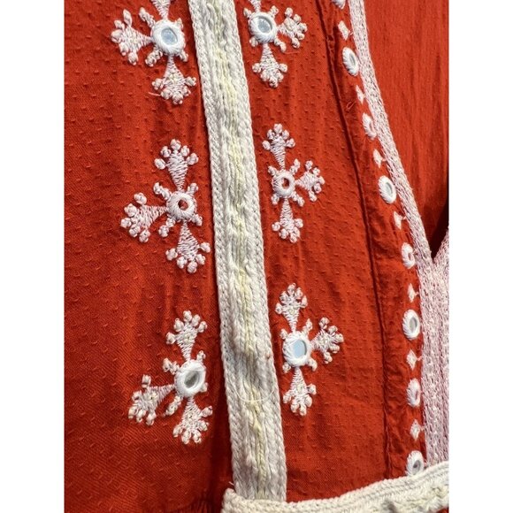 Free People Blouse boogie all night Size XS Crop top Embroidery Lace Red V Neck - Picture 14 of 16